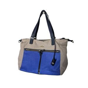 Kipling Taupe Gray Navy Blue Shoulder Bag Tote HB6749 Zipper Pocket Nylon